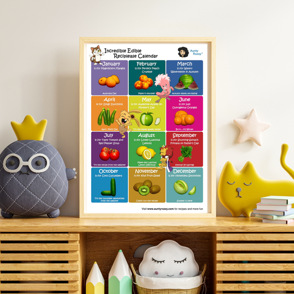 The Incredible Edible Reciplease Calendar Poster | Kids Learning Wall Art by Aunty Rozzy®