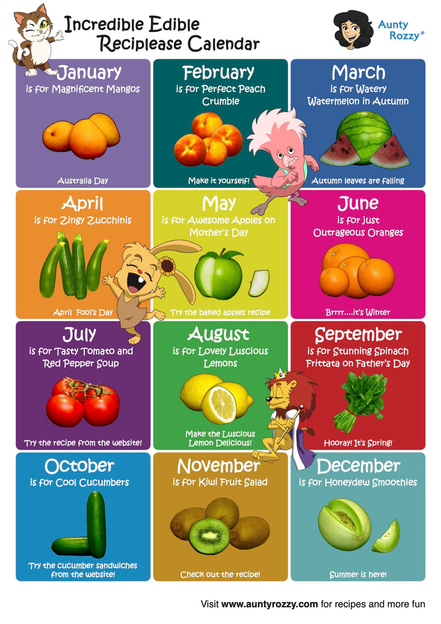 The Incredible Edible Reciplease Calendar Poster | Kids Learning Wall Art by Aunty Rozzy®